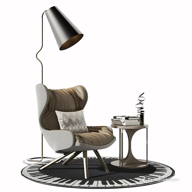 Modern Single Sofa With Comfortable Cushion Accent Pillow And Floor Lamp Side Table 3d model