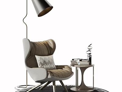 Modern Single Sofa With Comfortable Cushion Accent Pillow And Floor Lamp Side Table 3d model