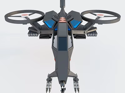 Futuristic Fighter Jet With Four Rotor Design Black Body And Blue Lights Mechanical Structure 3d model