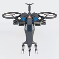 Futuristic Fighter Jet With Four Rotor Design Black Body And Blue Lights Mechanical Structure