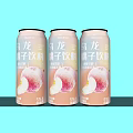 Three Light Pink Canned Peach Oolong Drinks on Blue Background 3d model