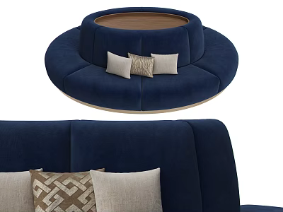 Blue Irregular Shaped Sofa With Decorative Pillows In Modern Living Room Design 3d model