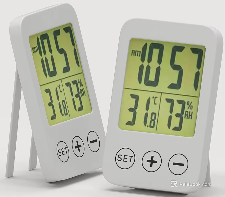 White Digital Thermometer Hygrometer With Time Temperature Humidity Display And SET Buttons 3d model 