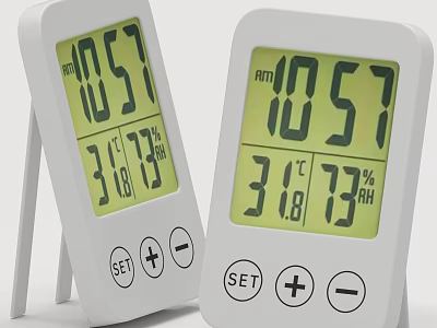 White Digital Thermometer Hygrometer With Time Temperature Humidity Display And SET Buttons 3d model