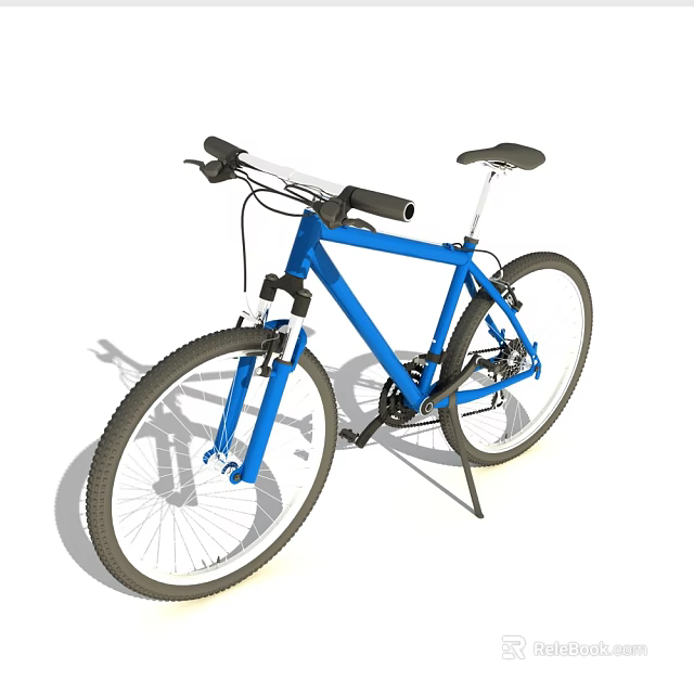 Blue Mountain Bicycle With Black Handlebars Saddle Stand And Tires 3d model 