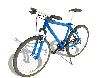 Blue Mountain Bicycle With Black Handlebars Saddle Stand And Tires 3d model