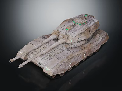 Armored Military Tank Featuring Dual Cannons Camouflage Design And Number 131 3d model