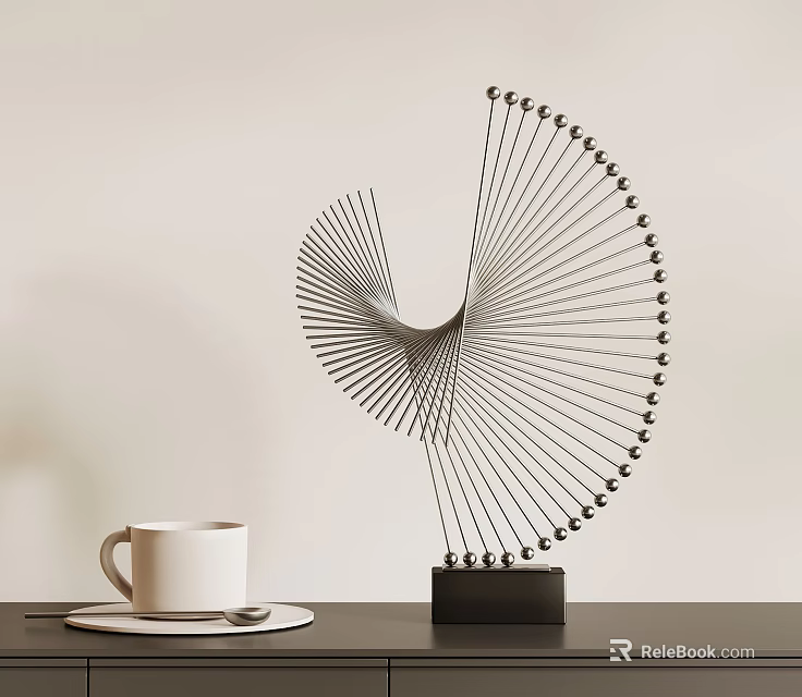 Modern Metal Spiral Decorative Ornament Set With Black Base And White Cup 3d model 