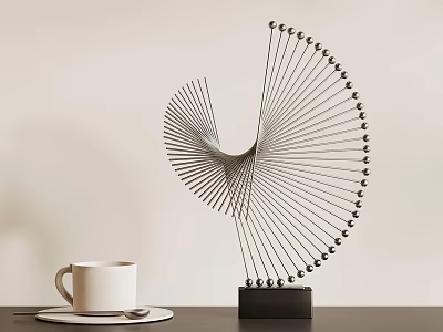 Modern Metal Spiral Decorative Ornament Set With Black Base And White Cup 3d model