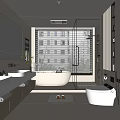 Modern Bathroom Interior Design With Double Sinks Bathtub Shower Area And Large Windows