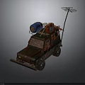 Rusty Off Road Vehicle With Blue Barrel And Antenna On Roof