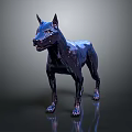 Low Poly 3D Dog Model With Metallic Blue Finish And Reflective Base 3d model