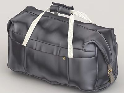 Black Leather Duffel Bag With White Handles And Structured Design Details 3d model