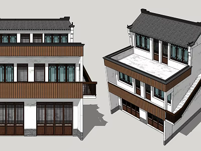 Two Story Traditional Chinese Detached Villa With Sloped Tile Roof And Wooden Accents 3d model