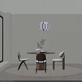 Modern Dining Table Set With Round Table Three Chairs Pendant Light And Vase 3d model