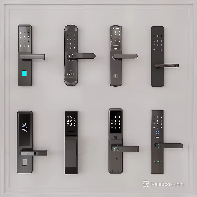Modern Smart Door Handles Featuring Digital Keypad Fingerprint Scanner And Multiple Styles 3d model 