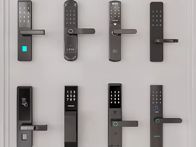 Modern Smart Door Handles Featuring Digital Keypad Fingerprint Scanner And Multiple Styles 3d model