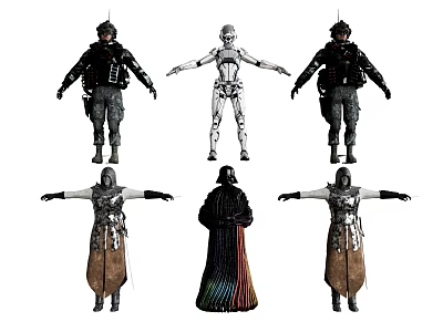 Smart Machines Humanoid Models With Outstretched Arms And Diverse Costumes 3d model