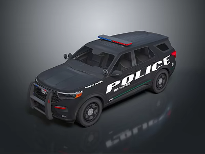 Black Police SUV With Red Blue Lights And POLICE Logo On Exterior 3d model
