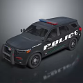 Black Police SUV With Red Blue Lights And POLICE Logo On Exterior