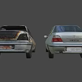 White Sedan And Rusty Old Car Side By Side Comparison View 3d model