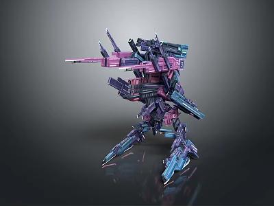 Futuristic 3D Robot Game Movie Character with Purple Pink Mechanical Structure Weaponry and Standing Pose 3d model