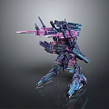 Futuristic 3D Robot Game Movie Character with Purple Pink Mechanical Structure Weaponry and Standing Pose