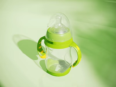 Green Transparent Baby Bottle With Two Ergonomic Handles For Infants 3d model