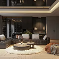 Modern Living Dining Room Design With Gray Sofa White Rug Round Coffee Table Brown Armchair
