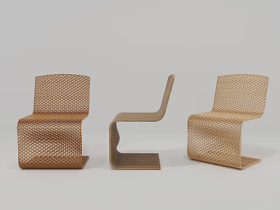 Three Modern Brown Woven Leisure Chairs With Unique Design And Texture 3d model