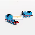 Two Blue Toy Train Models With Black Chimney Red Front And Wheels 3d model