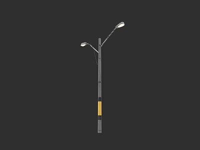 Outdoor Street Light With Double Arms Gray Pole And Yellow Stripe 3d model
