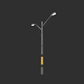 Outdoor Street Light With Double Arms Gray Pole And Yellow Stripe