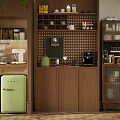 Cozy Modern Kitchen Sideboard With Wooden Cabinets Green Mini Fridge And Coffee Machine