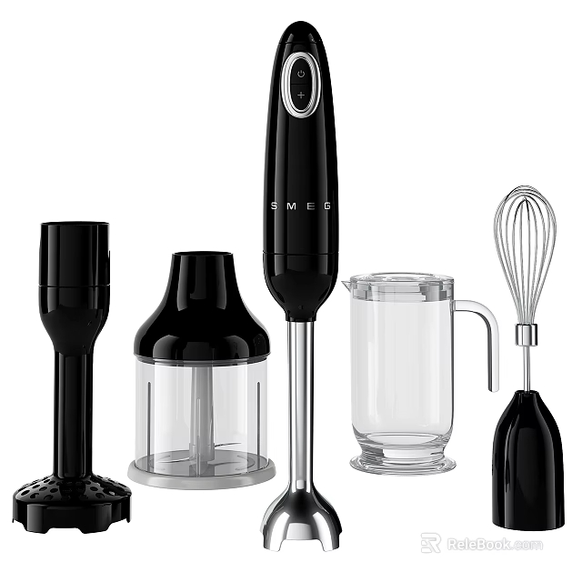 Black Transparent Hand Blender Set With Chopper Bowl Mixing Cup And Whisk Kitchen Appliances 3d model 
