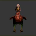 Mythical Game Movie Character With Red Feathers Pink Head Yellow Beak And Green Leaf Decorations