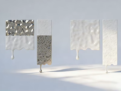Modern Wall Decor With Metallic And White Textures And Dripping Design Elements 3d model