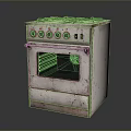 Vintage Gas Stove Kitchen Appliance With Worn Out Design Multiple Burners And Knobs