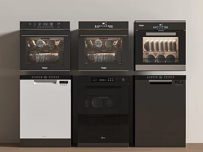 Built in Kitchen Appliances In Black And White Modern Design Arranged In Row 3d model
