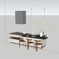 Modern Kitchen Dining Table Set With Island Counter Wooden Chairs And Pendant Lights