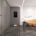 Smart Home Showroom Modern Interior Design With Gray Walls Curved Sofa And Marble Floor