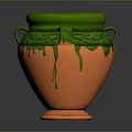 Carved Vase Sculpture with Green Top and Orange Body Decorative Patterns and Double Handles Design