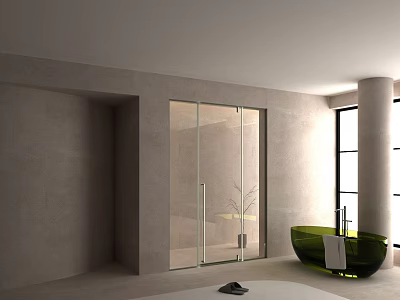 Modern Shower Sauna Interior With Glass Door Green Bathtub And Marble Walls 3d model