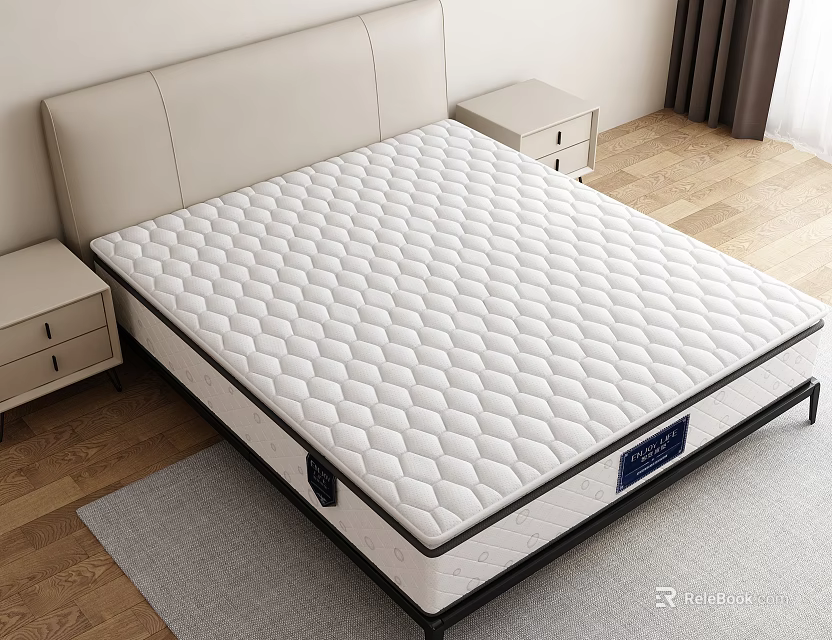 Single Bed With White Quilted Mattress Light Gray Headboard Side Nightstands Wooden Floor Gray Rug 3d model 
