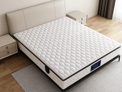 Single Bed With White Quilted Mattress Light Gray Headboard Side Nightstands Wooden Floor Gray Rug 3d model