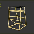 Modern Bar Stool Featuring Golden Metal Frame Black Tabletop And Reflective Geometric Structure
