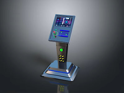 Modern Stand Control Panel Featuring Digital Display Screen And Interface Buttons On Metallic Base 3d model