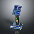 Modern Stand Control Panel Featuring Digital Display Screen And Interface Buttons On Metallic Base