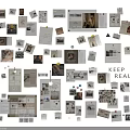 Creative Collage Wall With Mixed Photos Papers And Keep Real Text