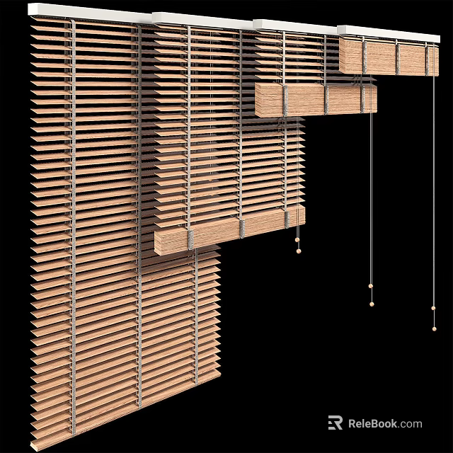 Natural Wooden Blinds With Adjustable Slats For Modern Home Window Decor 3d model 